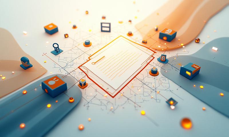 Isang abstract na representasyon ng legal na dokumento, na may mga simbolo ng data at seguridad, sumisimbolo sa mga tuntunin at kondisyon.